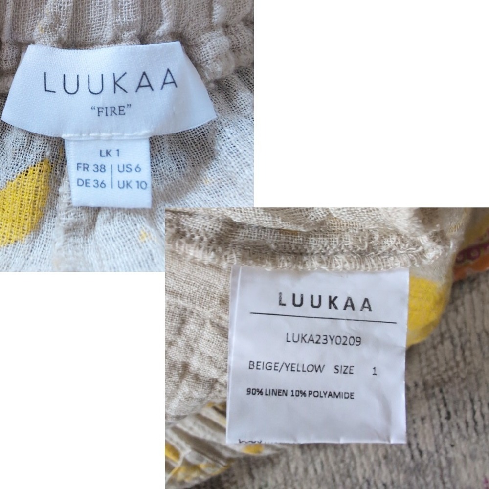 LUUKAA Linen Blend Yellow Paint Splatter Drawstring Pants Fire Collection Size 6 - Picture 2 of 7